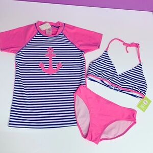 NWT Circo 3 piece bikini rash guard swimsuit set pink blue NEW swim suit